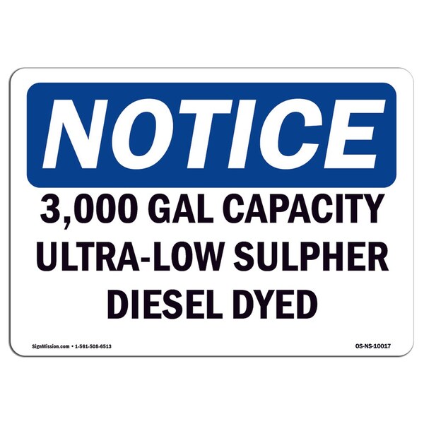 Sign, 18" H, 24" W, Rigid Plastic, 3 000 Gal Capacity Ultra-Low Sulfur Diesel Dyed Sign, Landscape